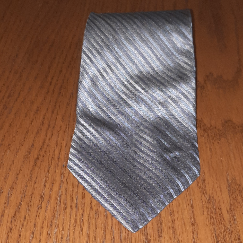 Calvin Klein Gray Tie – Designer Men's Striped Satin Matte Formalwear
